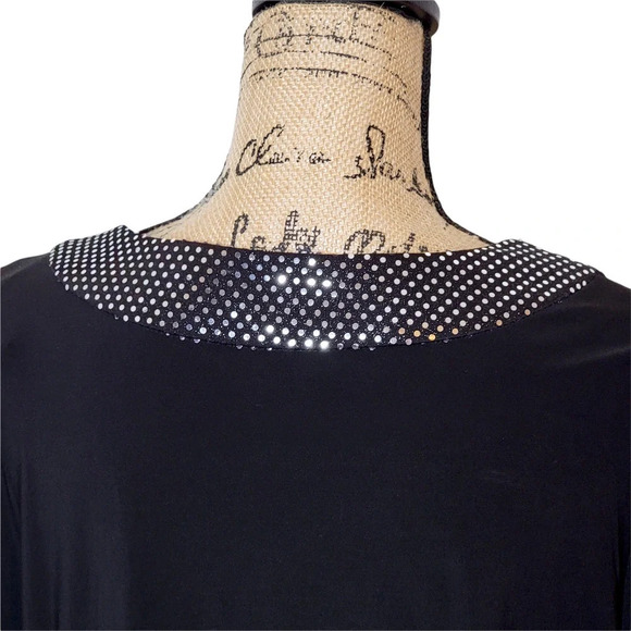 PERCEPTIONS PETITE Women's Embellished Collared Knit Cardigan Black Size 16P - Picture 6 of 14